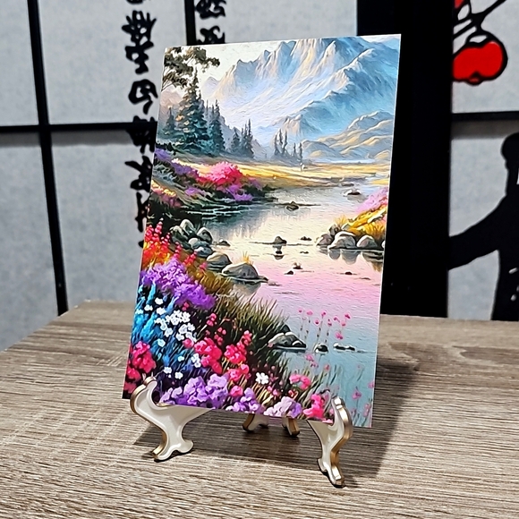 4x6 Colorful Floral Landscape with Mountains Oil Painting Art‎ Print - Picture 4 of 6